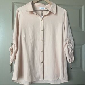 NWT Calvin Klein Modern Essentials Career Office Work Blouse, Blush Pink, Large